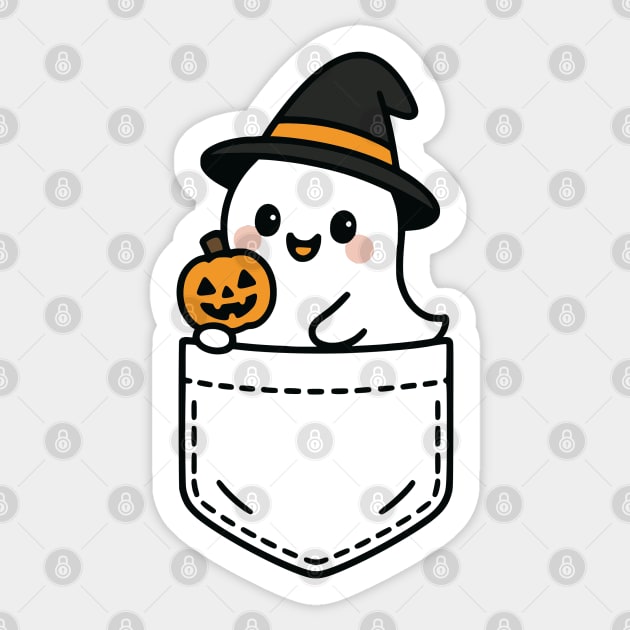 Cute Ghost Pocket Pal Funny Halloween Ghost Spooky Vibes Sticker by Yesteeyear